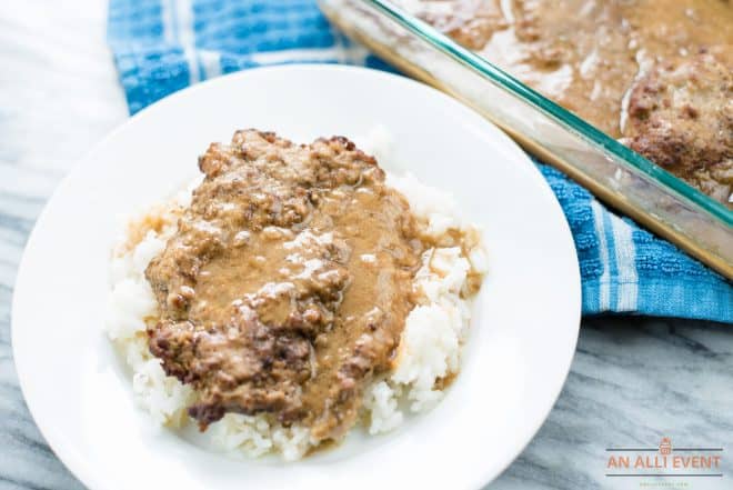 Cubed Steak served over rice and gravy