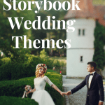 Storybook Wedding Themes featuring a bride and groom in front of a castle.