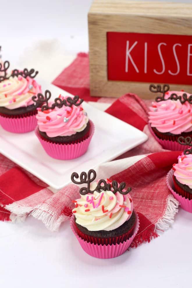 Classic Chocolate Cupcakes on White Platter 