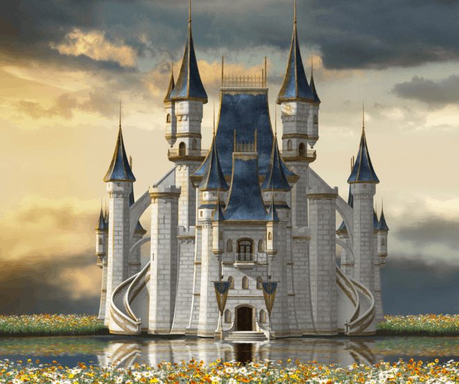 castle surrounded by wild flowers - Storybook Themed Wedding Ideas