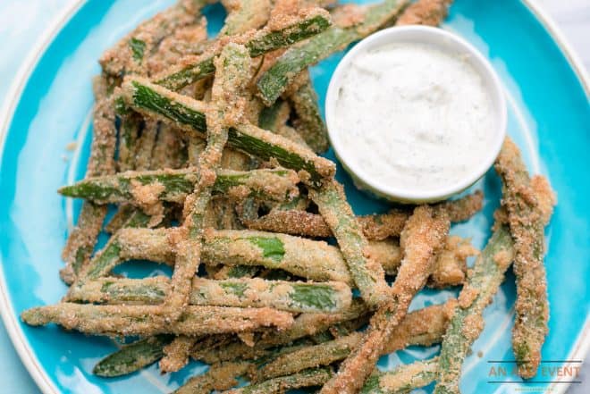 Jalapeño Fries - Strips of Jalapeño Peppers on blue plate