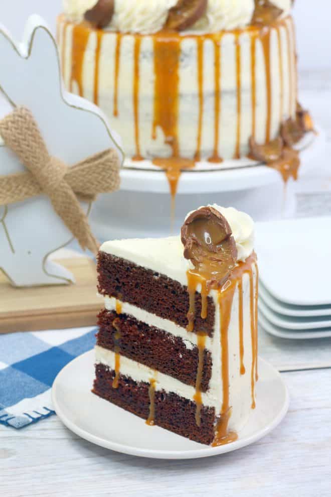 Triple Chocolate Cadbury Cake With Vanilla Frosting and Caramel Drizzle