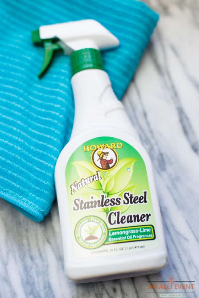 Up Close Photo of Best Stainless Steel Cleaner - White Bottle With Green Label 