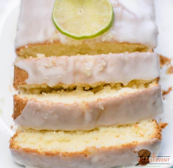 Slices of Key Lime Loaf on a white platter