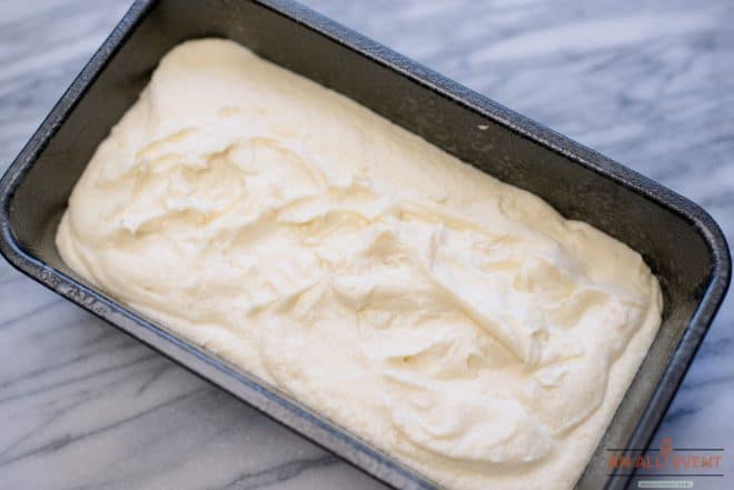 Lemon Bread Batter in loaf pan before baking