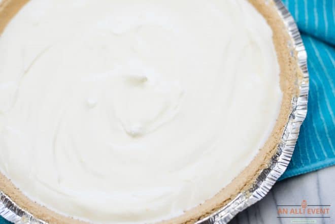 Lemon Icebox Pie - Filling poured into graham cracker crust, ready to chill