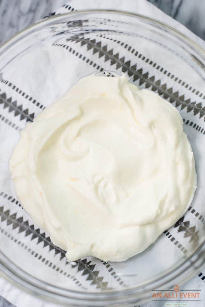 Bottom Layer of Trifle - Pudding and Whipped Cream mixture, in the bottom of a glass bowl