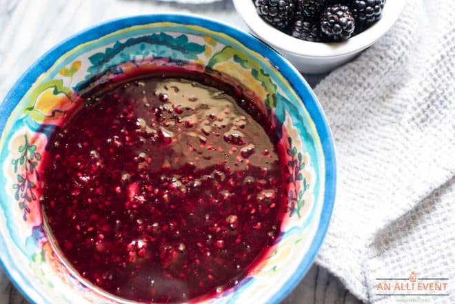 Blackberry Coulis in a blue bowl