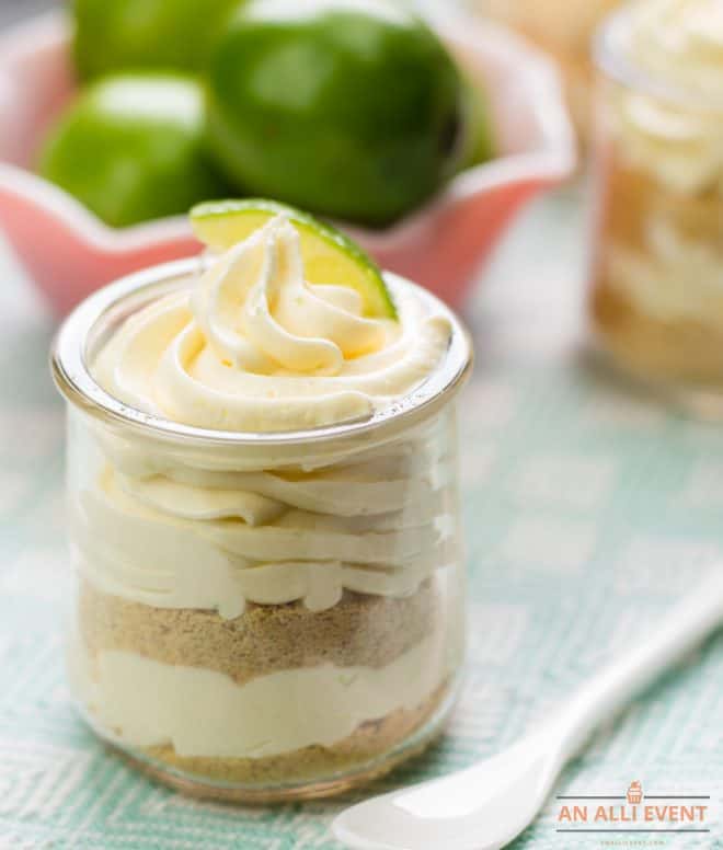 Lime Cheesecake Pudding Parfait layered in small glass jars