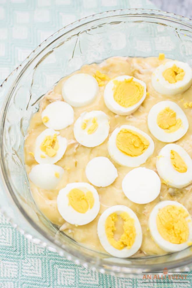 Sliced Eggs layer for Chicken Pot Pie Casserole