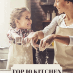 mother and daughter baking in kitchen