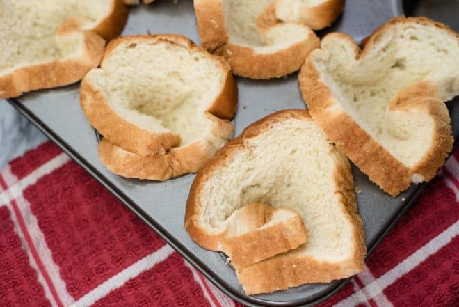 slices of bread pressed into muffin cups