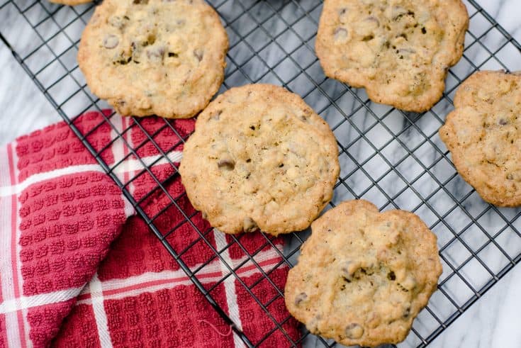 Baking Rack with Chocolate Chip Cookies cooling