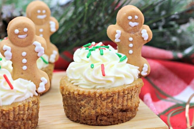 Mini Gingerbread Cheesecakes on a cutting board