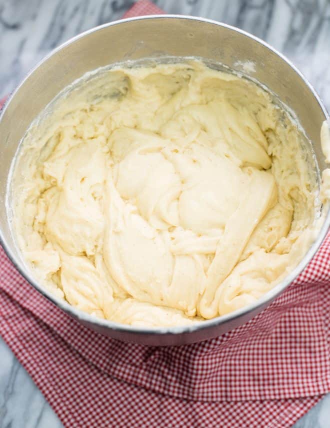 buttermilk doughnut dough in a metal bowl