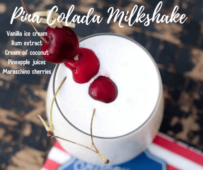 pina colada milkshake with cherries as garnishes