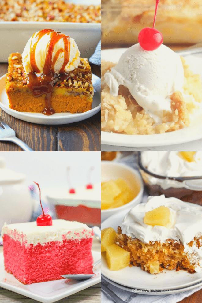 Best Dump Cakes Photo Collage of 4 delicious dump cakes