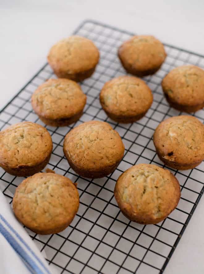 Banana Bread Muffins cooling on a wire rack