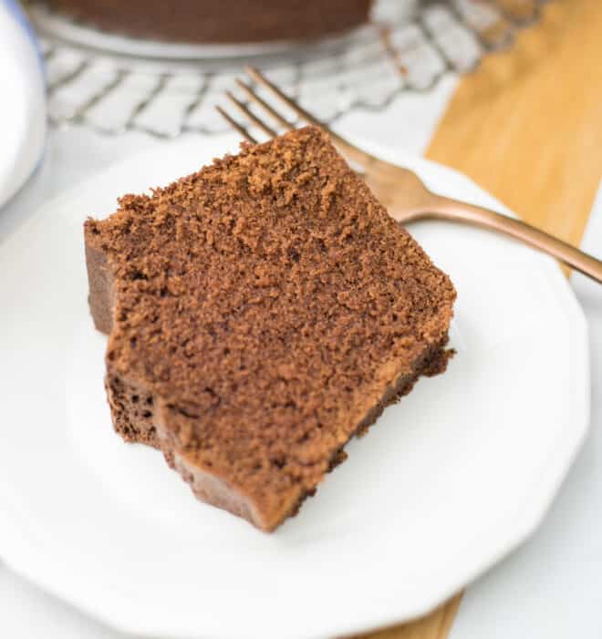 slice of pound cake on a white dessert plate