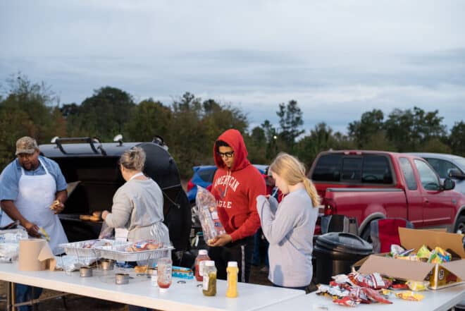 trunk or treat grilling hotdogs and hamburgers