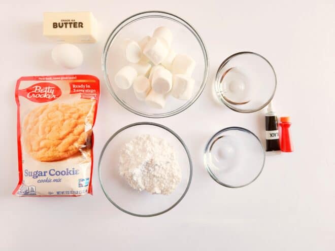 Ingredients you'll need to make melting snowmen sugar cookies