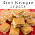 rice krispie treats on a red platter