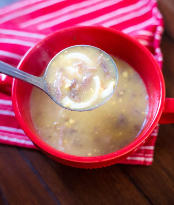 Giblet Gravy in a red bowl