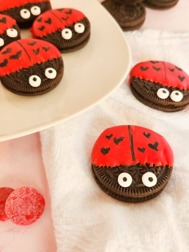 Oreo Love Bugs on a white serving platter