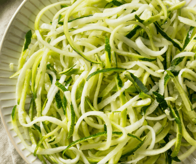 bowl of noodles made with zucchini 
