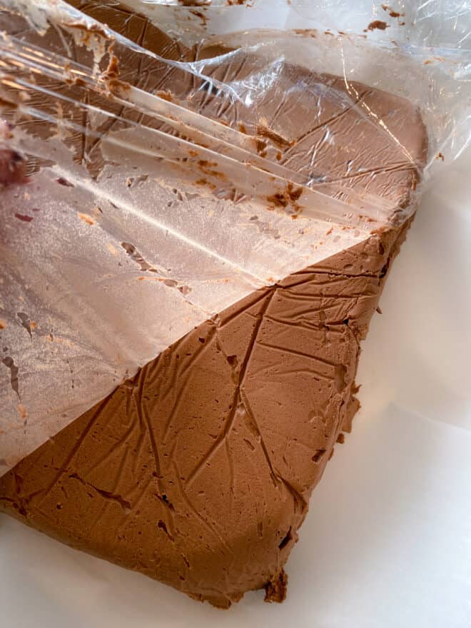 remove saran wrap from chocolate filling