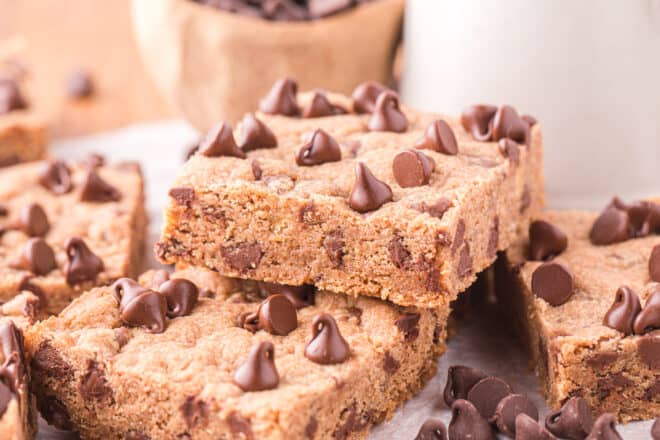 Close Up photo of chocolate chip cookie bars