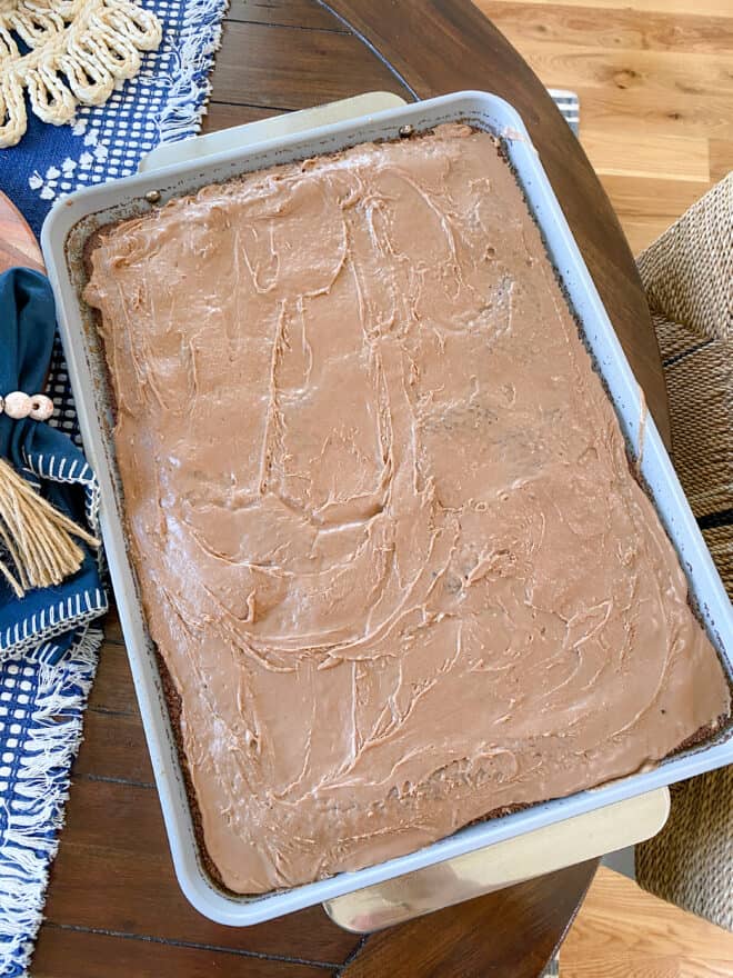 chocolate cake cooling on dining room table