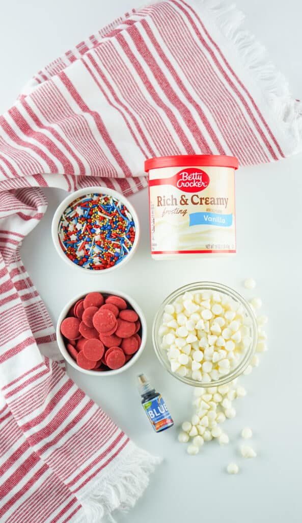 Ingredients to make red white and blue fudge