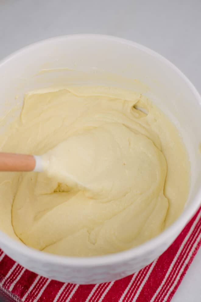 All ingredients creamed together to make a whipping cream cake