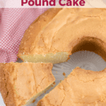 Old Fashioned Whipping Cream Pound Cake on a clear serving plate