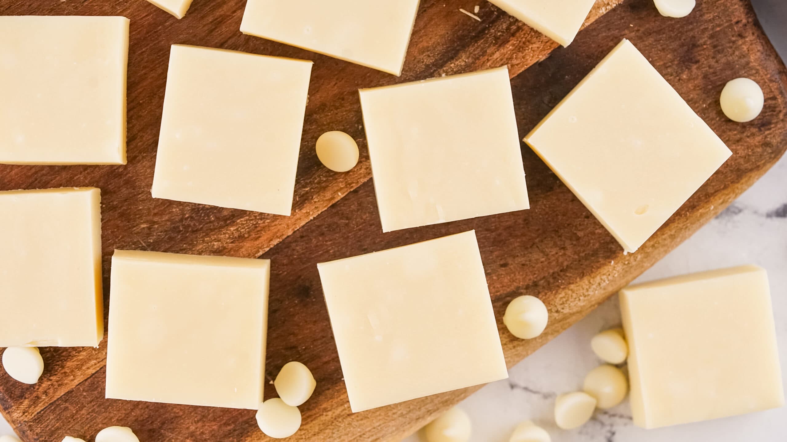 two-ingredient vanilla fudge on cutting board