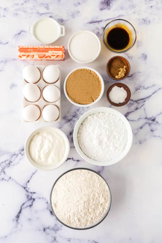 Ingredients to make Sour Cream Gingerbread Bundt Cake