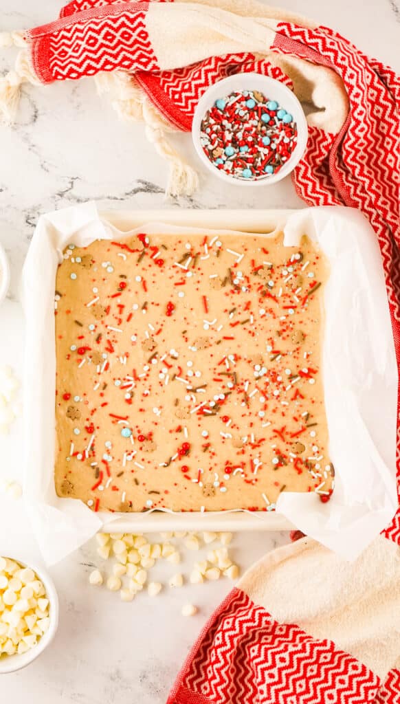 sprinkles added to the top of gingerbread fudge 