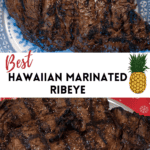 Hawaiian Marinated Ribeye On Blue and White Platter