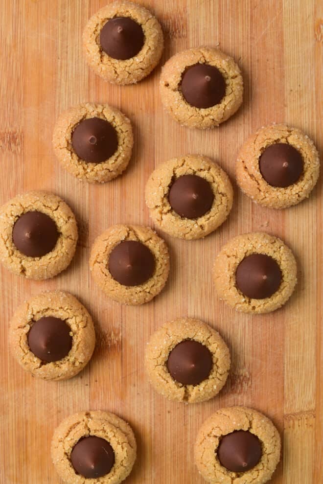 peanut butter blossoms with Hershey kisses in the middle