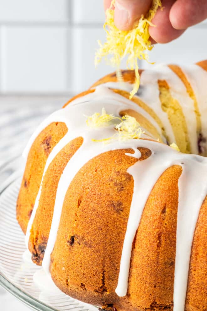 lemon zest sprinkled on top of cake