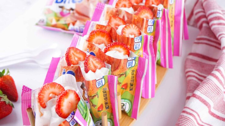Walking Strawberry Shortcake Bags - topped with fresh sliced strawberries