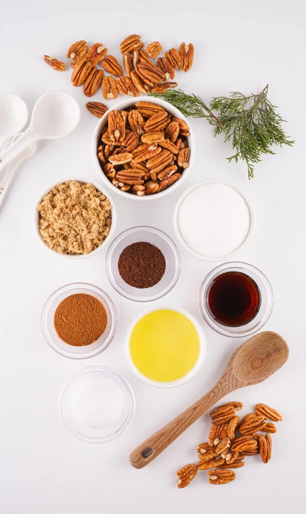 Ingredients needed to make crockpot candied pecans