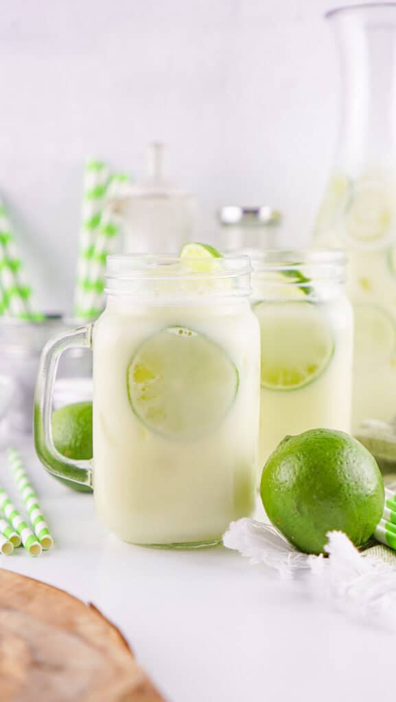 Mason Jars filled with creamy, tangy Brazilian Lemonade 