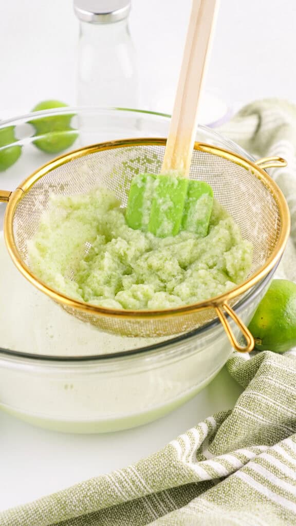 Lime pulp in strainer