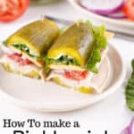 A picklewich sandwich with an overlay for Pinterest