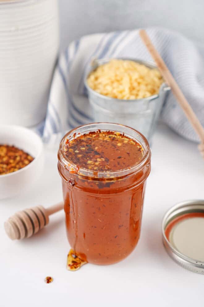 Hot Honey in a small glass jar