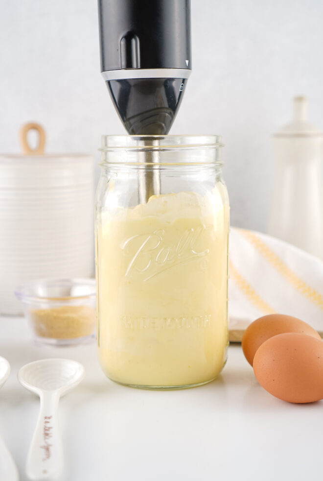 Mayo blended with immersion blender until well combined