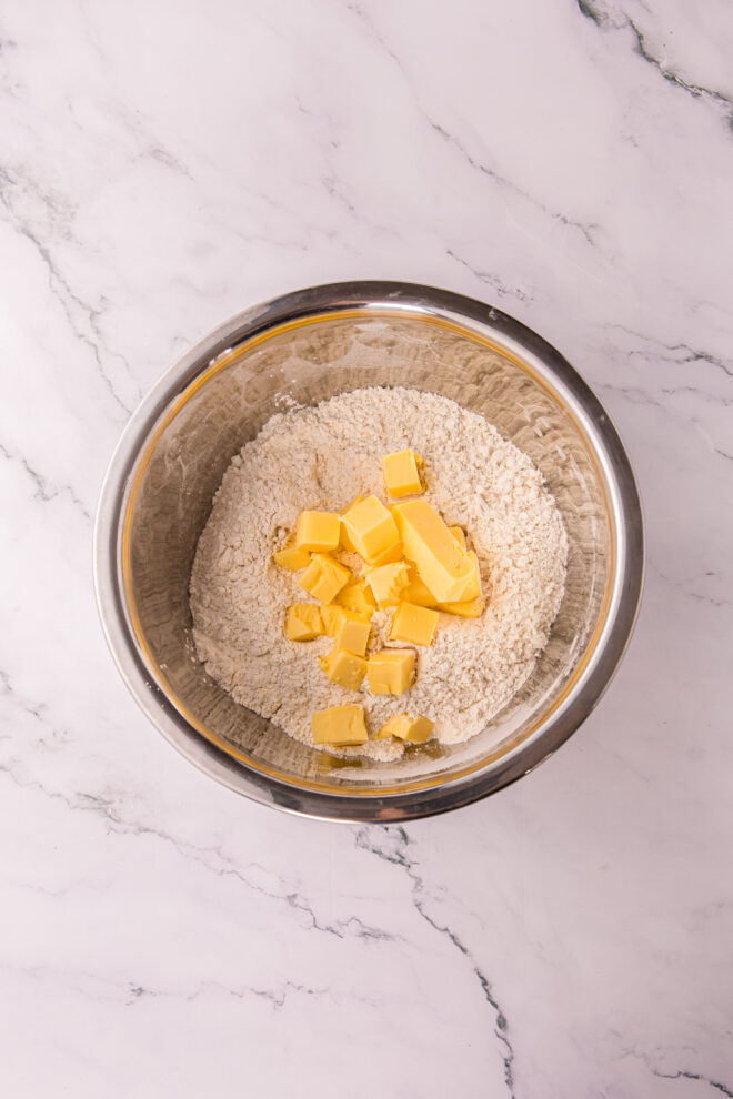 flour, butter in a bowl to make a dough